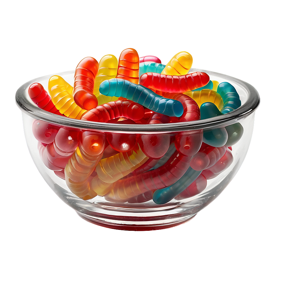 Gummy Worms In A Candy Bowl Png 06132024 PNG image