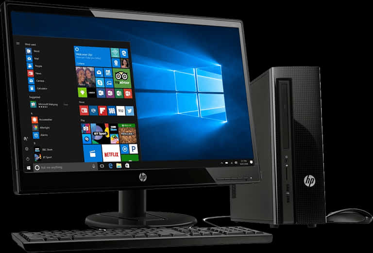 H P Desktop Computerwith Windows10 PNG image