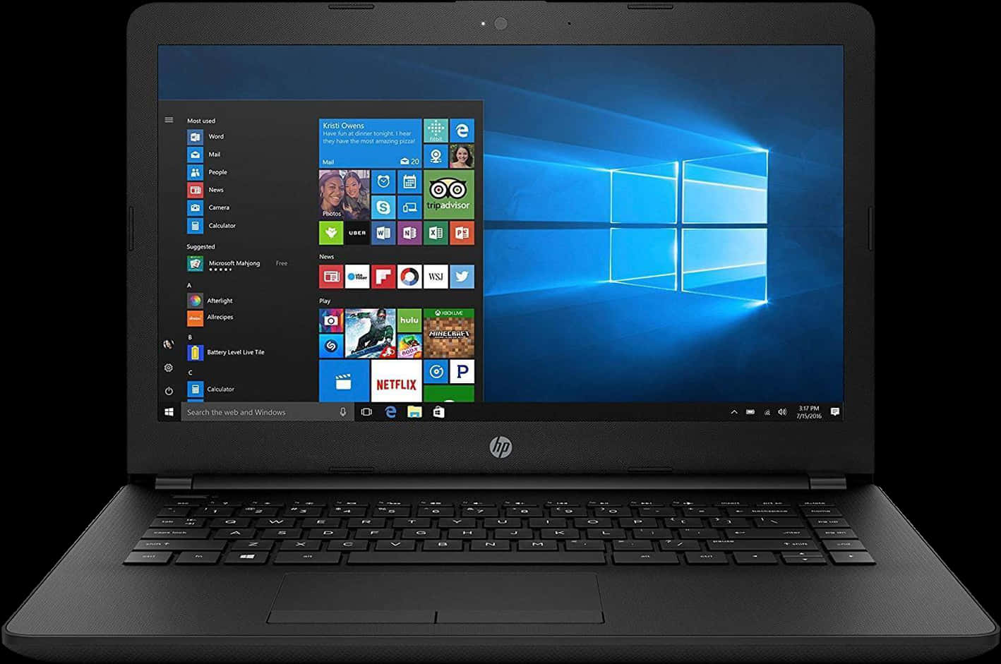 H P Laptop Windows10 Start Screen PNG image