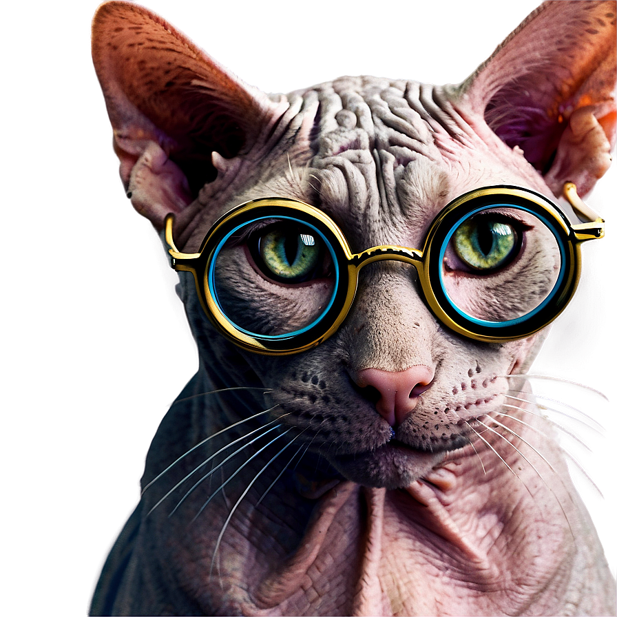 Hairless Cat With Glasses Png Bis PNG image