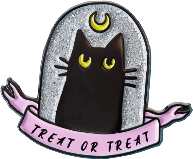 Halloween Black Cat Treator Treat Badge PNG image