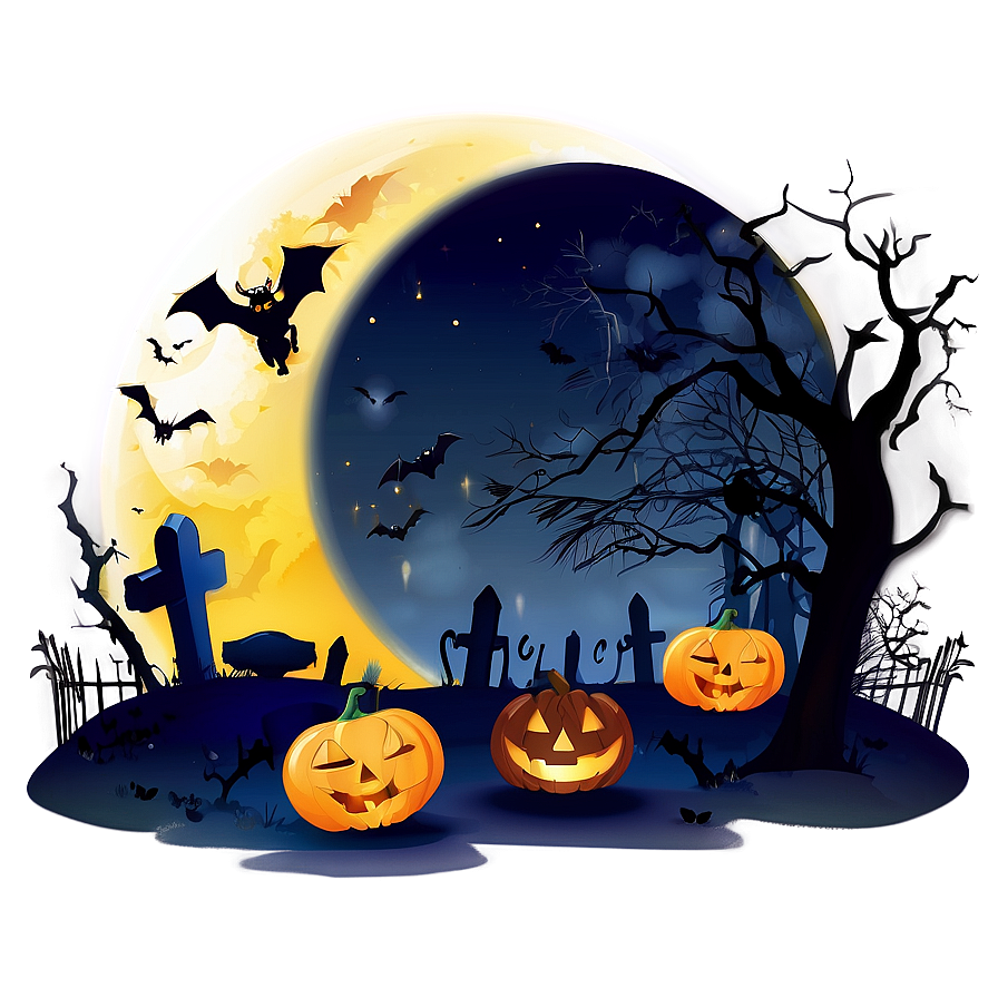 Halloween Night Cartoon Scene Png 06252024 PNG image