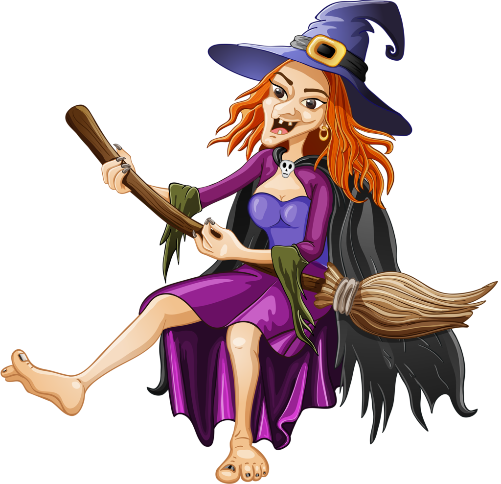 Halloween Witch Cartoon Flying Broomstick PNG image