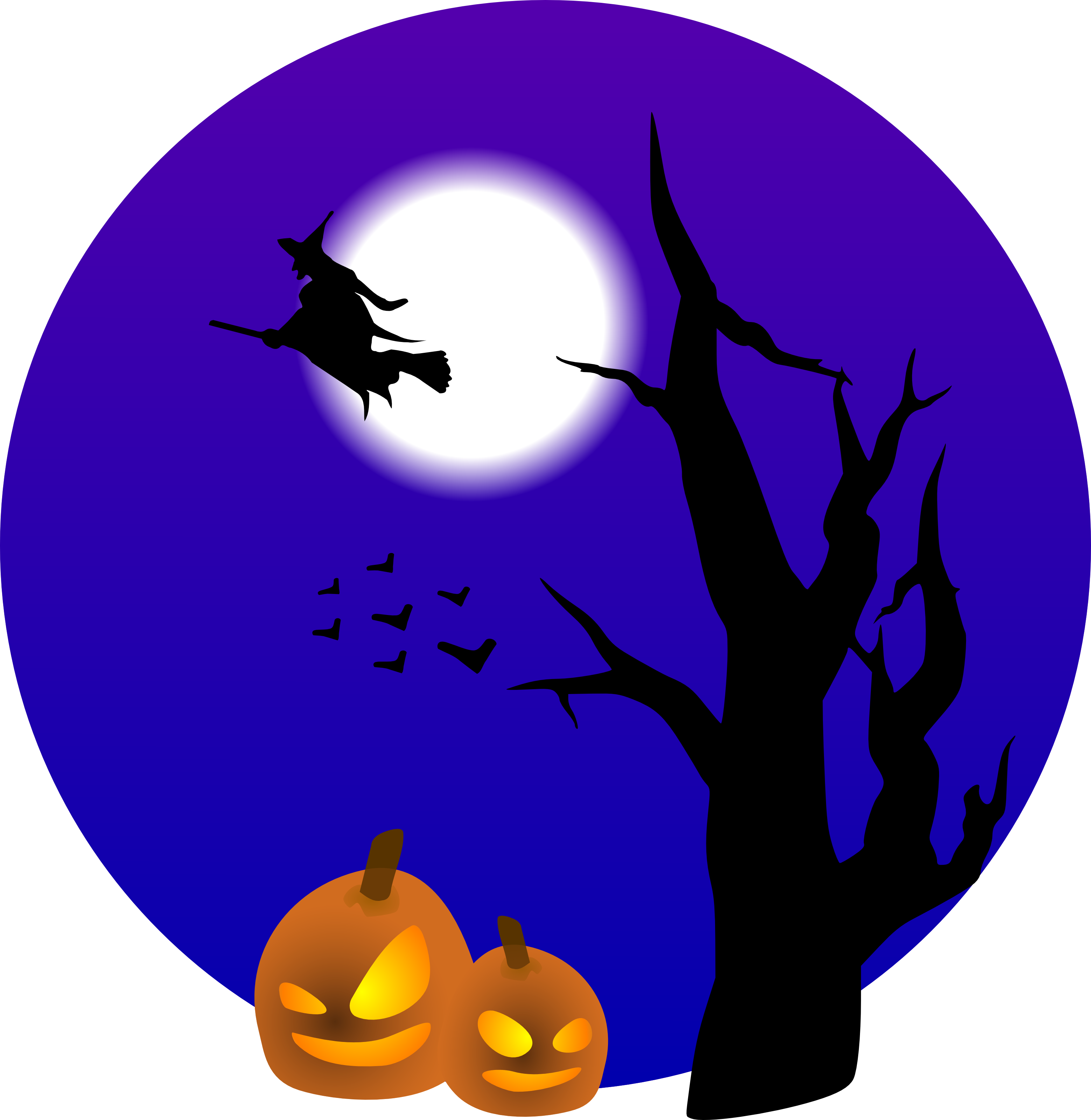 Halloween Witch Flying Full Moon PNG image