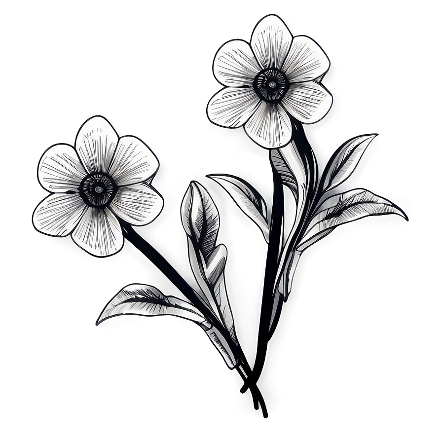 Hand Drawn Black White Flowers Png Bgg88 PNG image