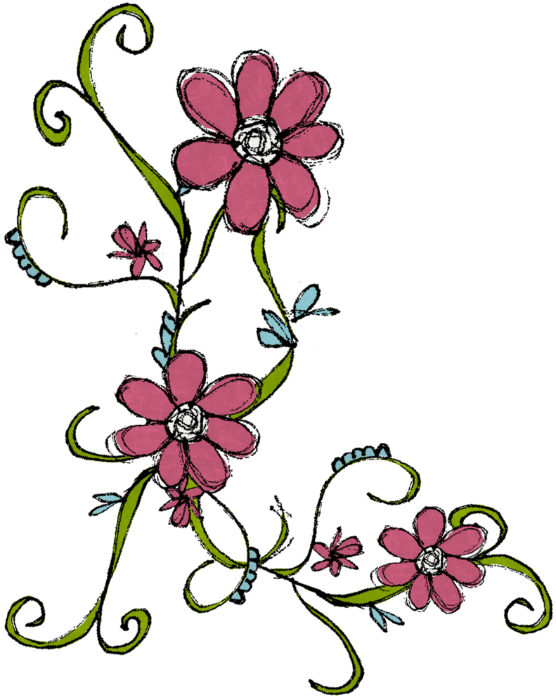 Hand Drawn Pink Flowers Doodle PNG image