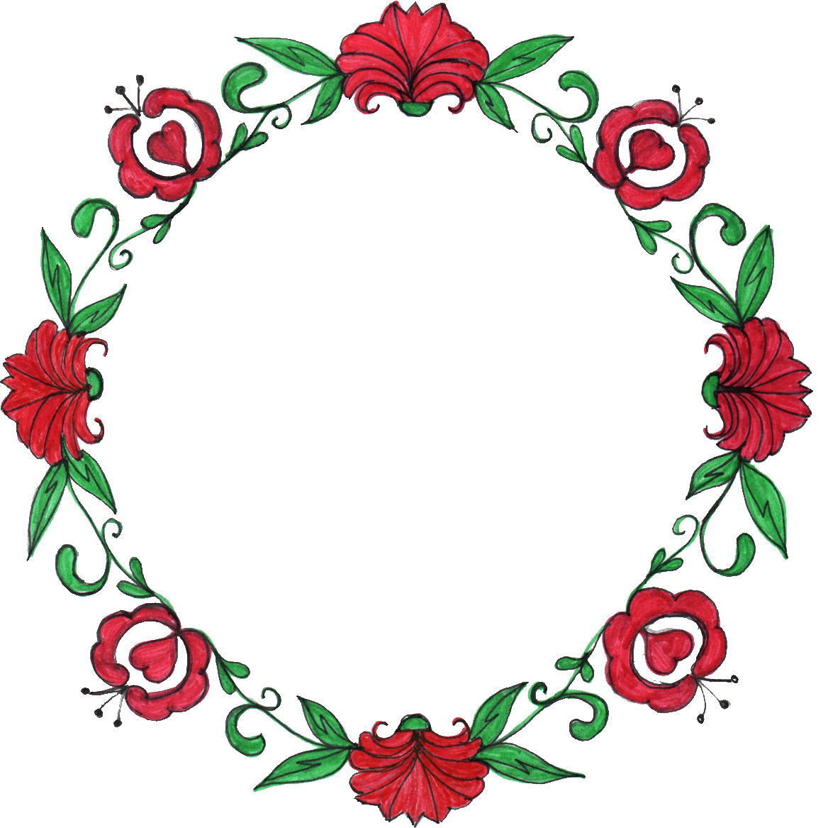 Hand Drawn Red Floral Wreath PNG image