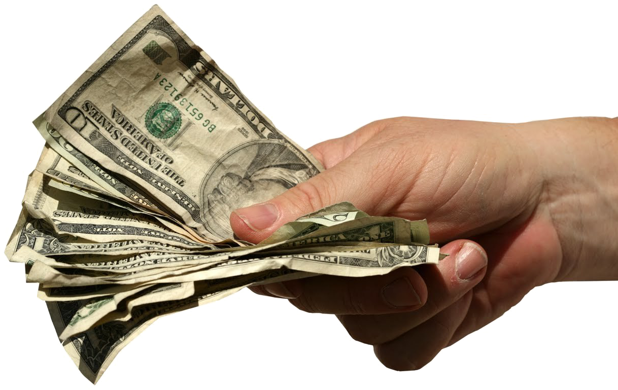 Hand Holding Crumpled Dollars PNG image