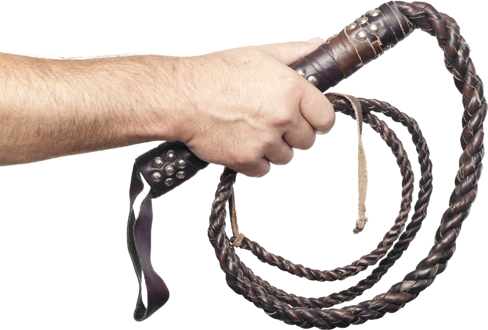 Hand Holding Leather Whip PNG image
