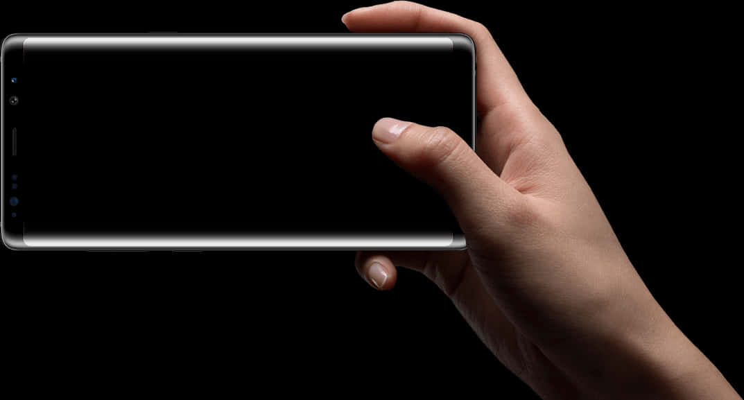 Hand Holding Modern Smartphone Black Background PNG image