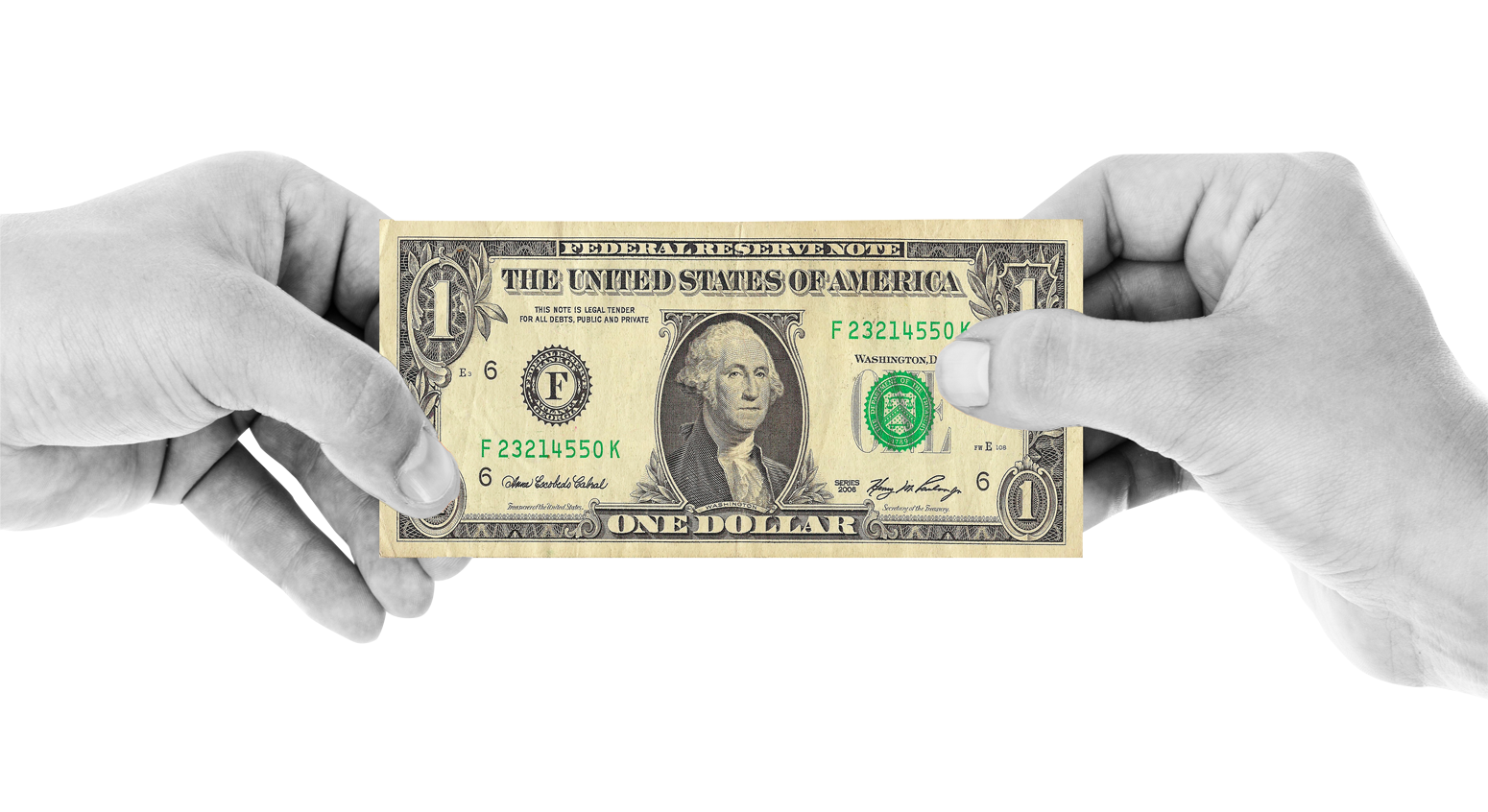 Hand Holding One Dollar Bill PNG image