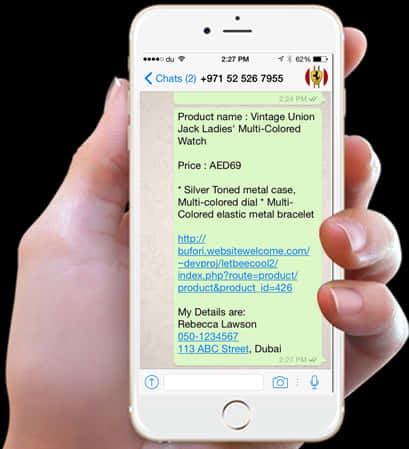 Hand Holding Phone Displaying Chat PNG image