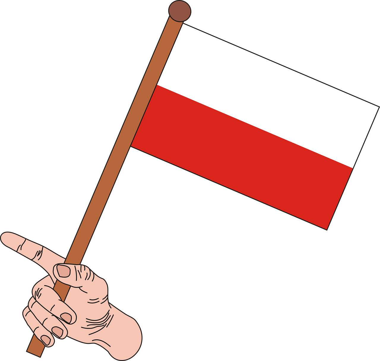 Hand Holding Redand White Flag PNG image