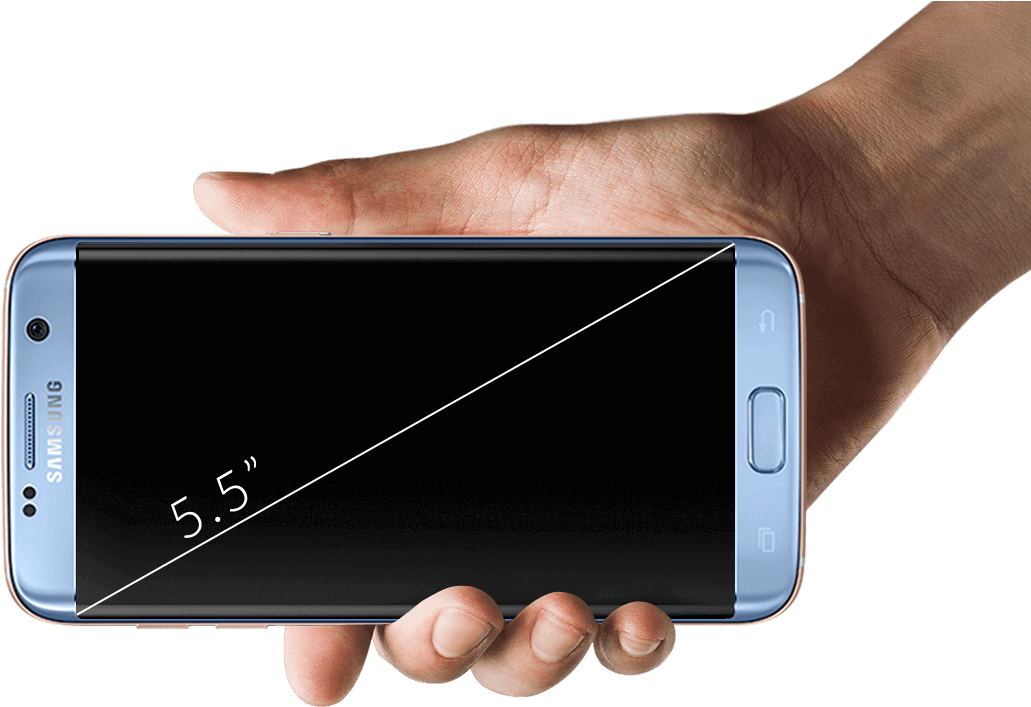 Hand Holding Samsung Smartphone Displaying Screen Size PNG image