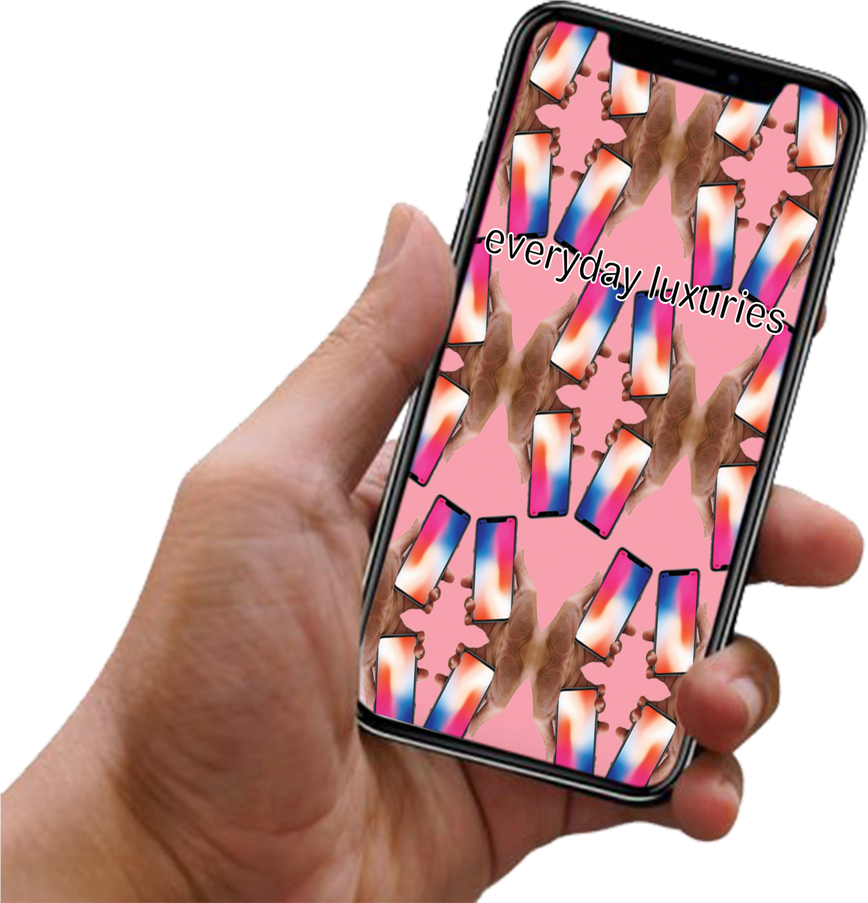 Hand Holdingi Phone Mockup Everyday Luxuries PNG image