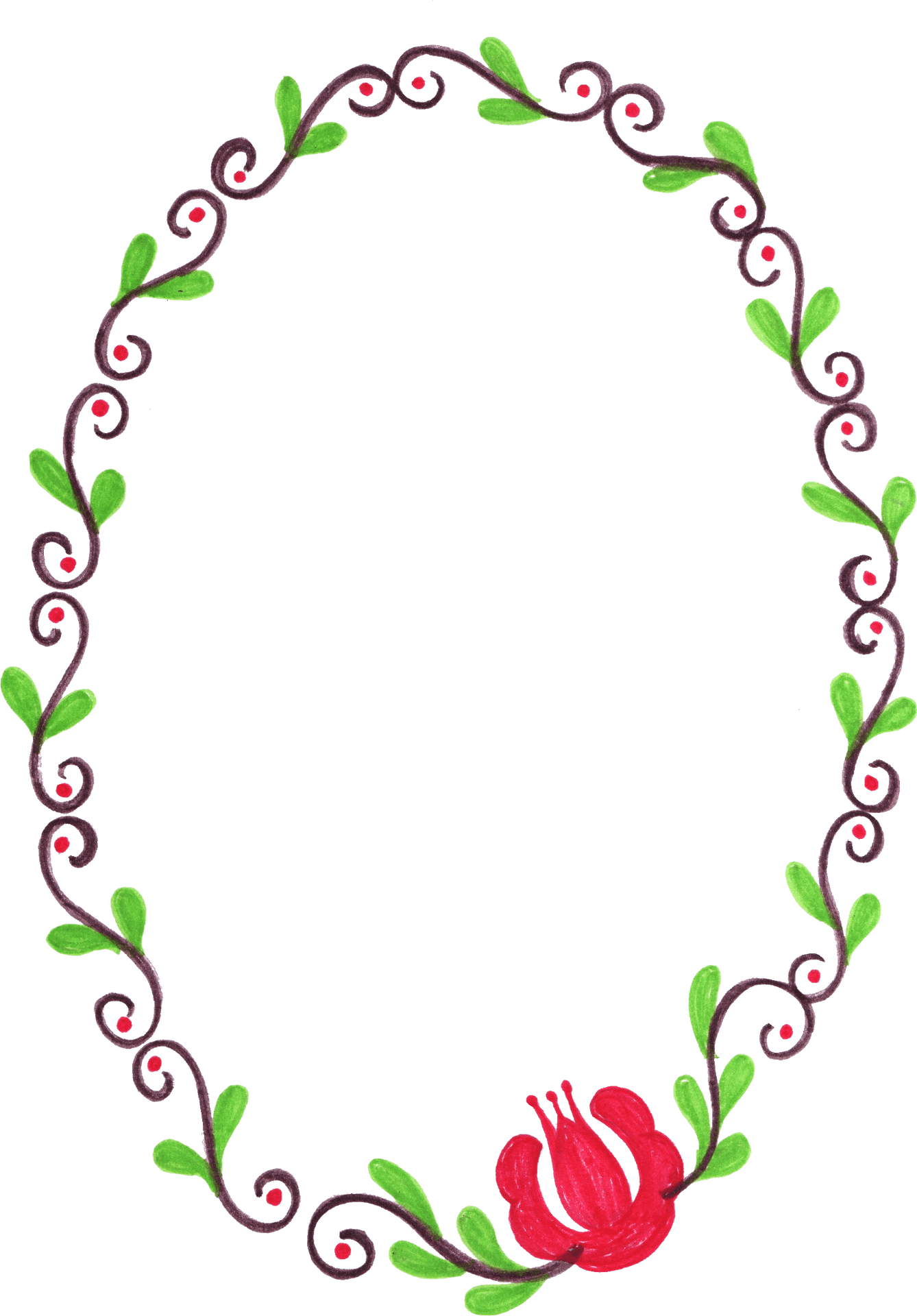Hand Painted Floral Oval Frame PNG image
