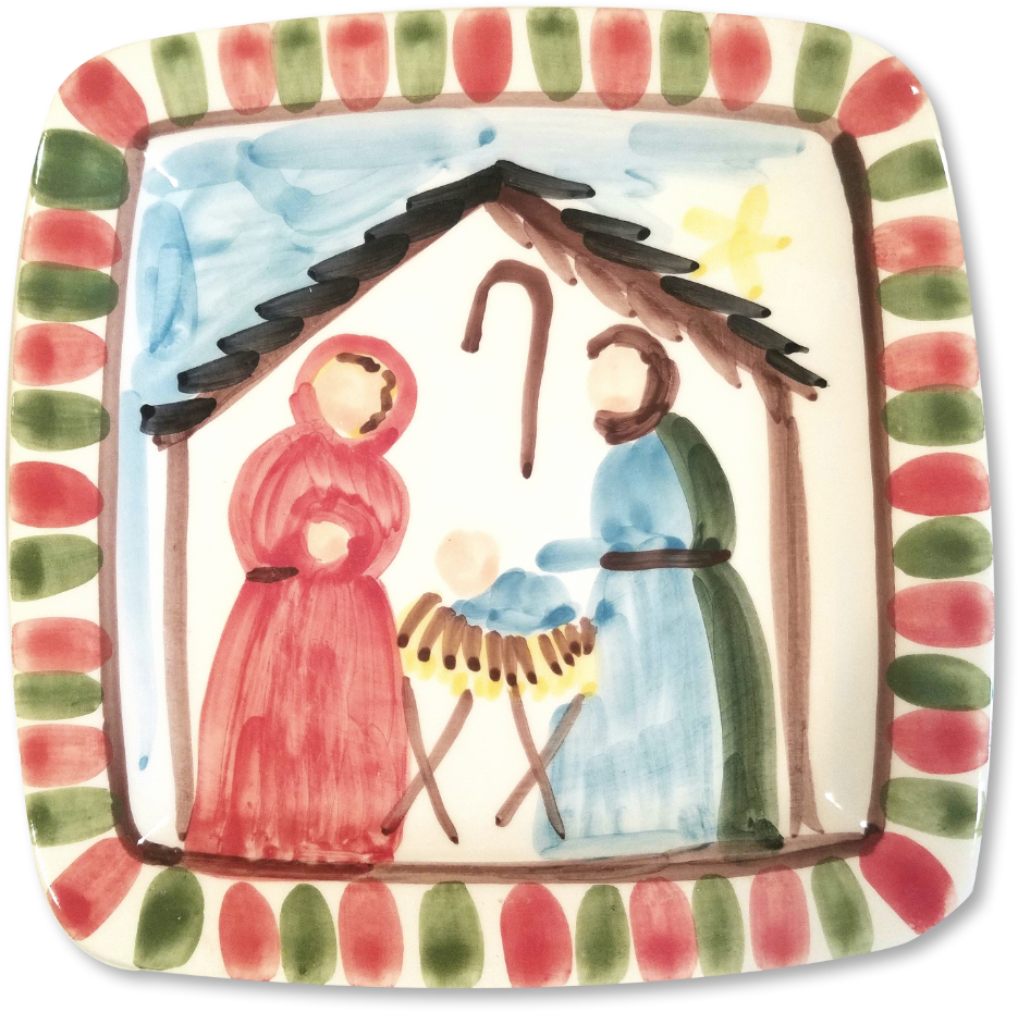 Hand Painted Nativity Scene Plate PNG image