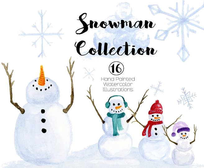 Hand Painted Snowman Collection Clipart PNG image