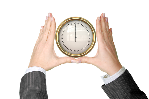 Hands Holding Clock Against Black Background PNG image