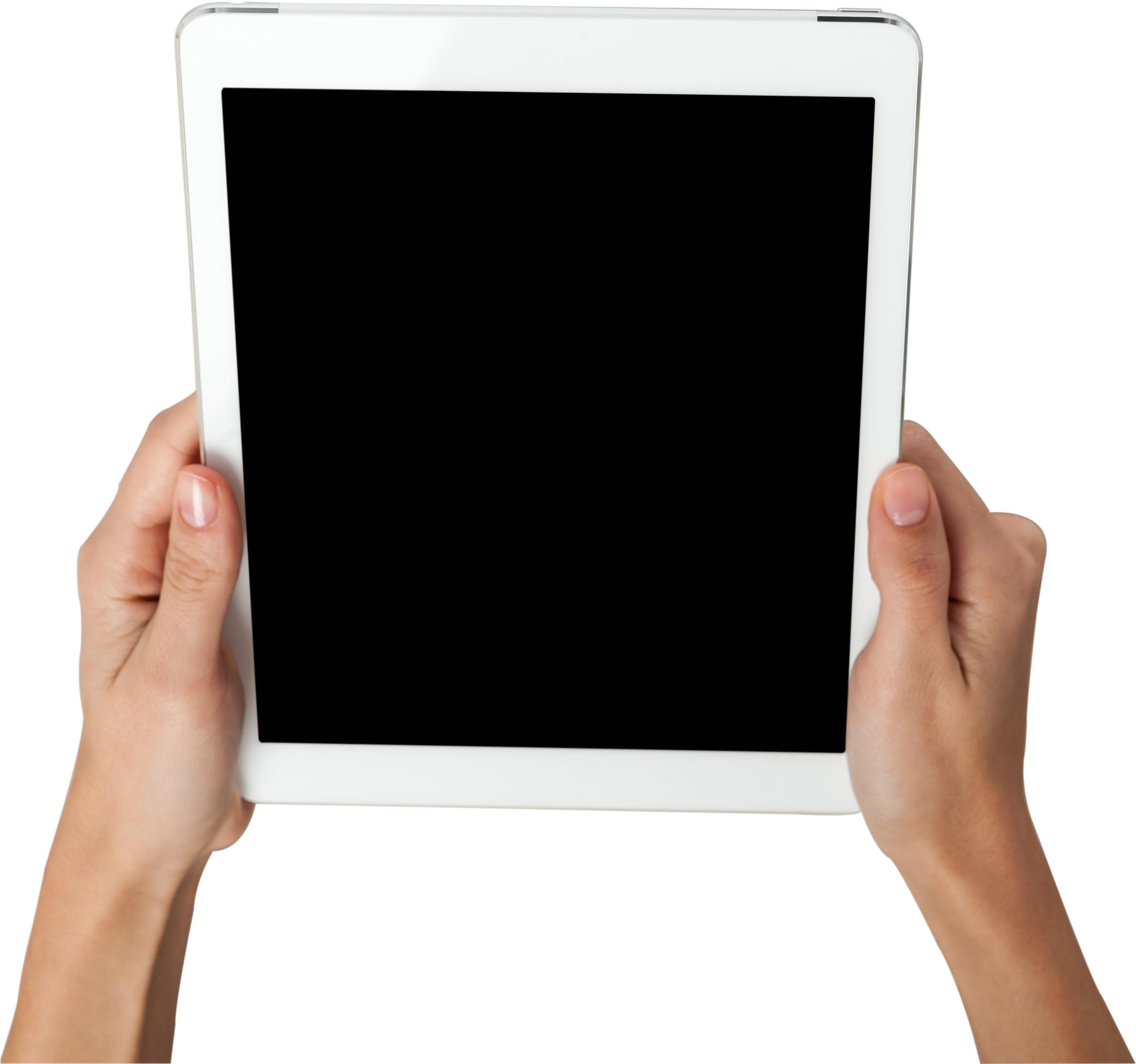 Hands Holding Tablet With Blank Screen PNG image