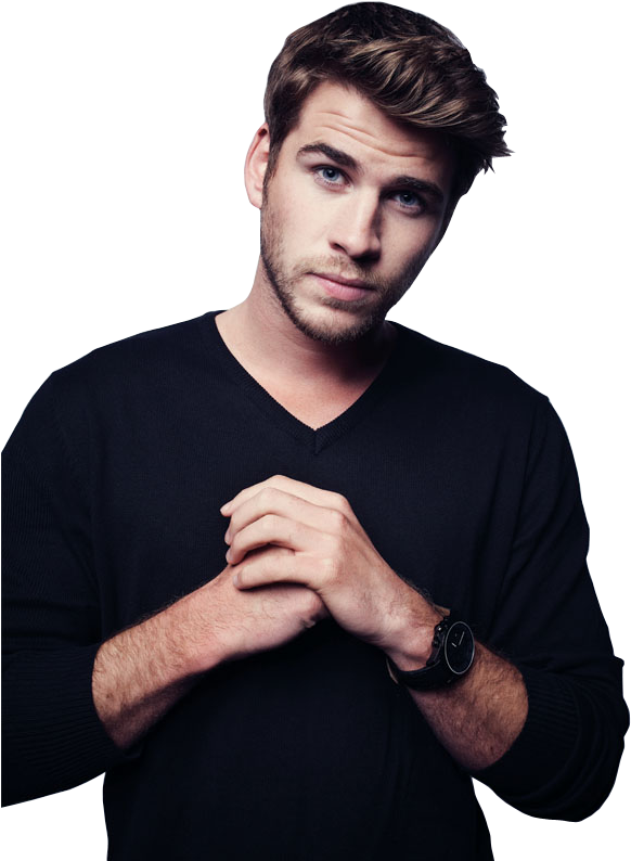Handsome Man Black Sweater Watch PNG image