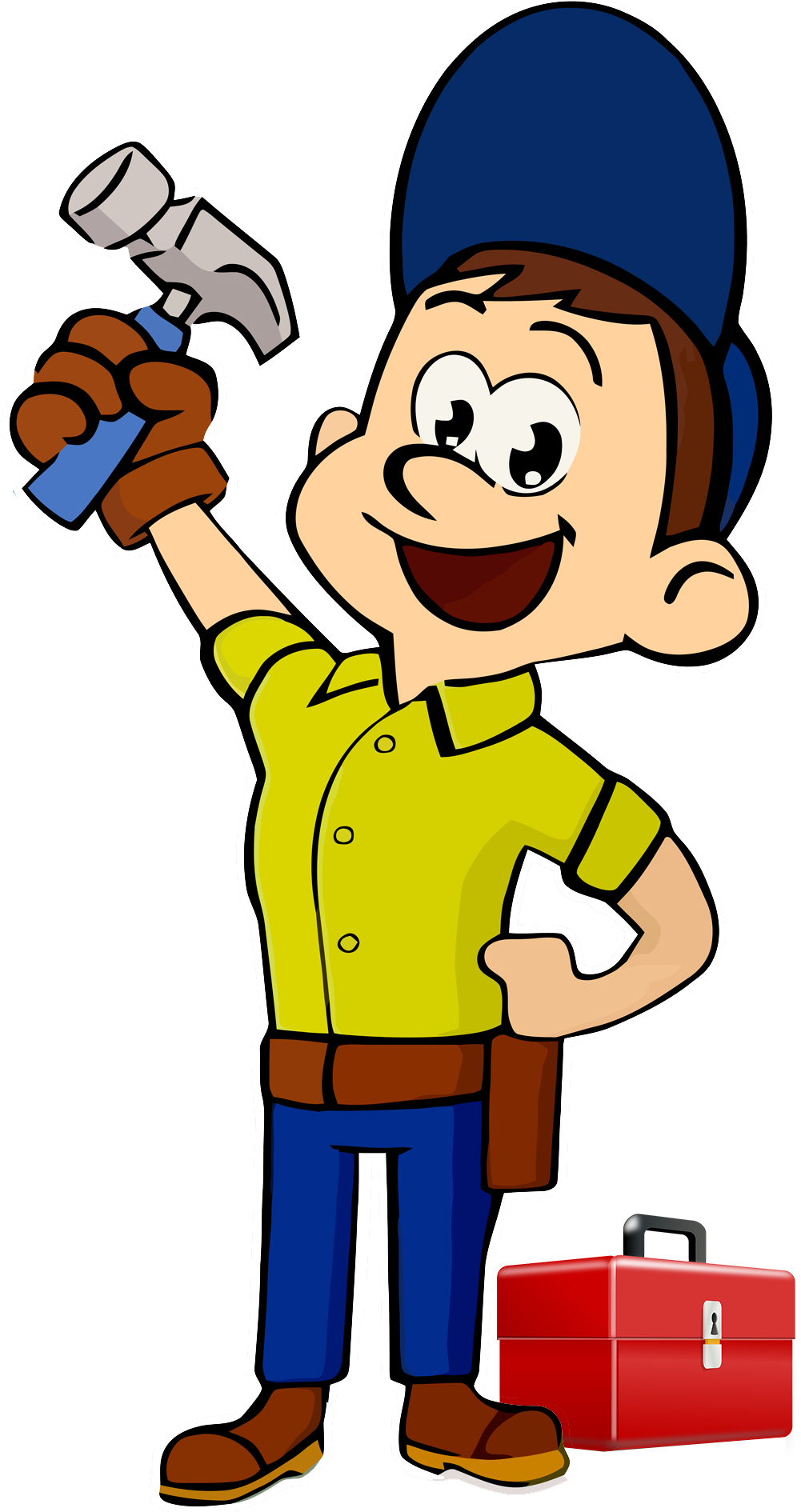 Handyman Cartoon Character Holding Hammer PNG image