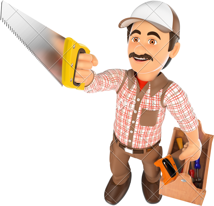 Handyman With Sawand Toolbox PNG image