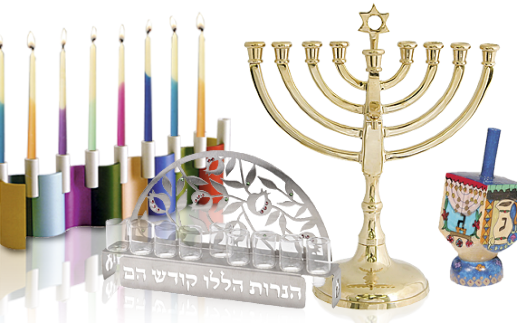 Hanukkah Menorahand Dreidels Display PNG image