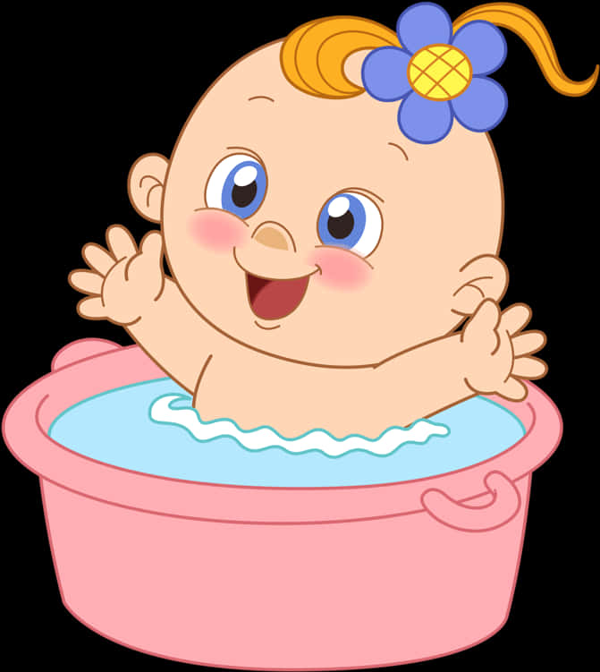 Happy Baby Bath Time Cartoon PNG image