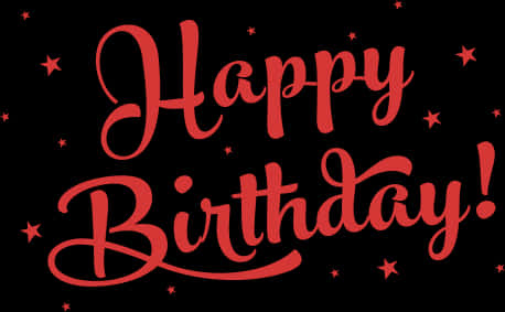 Happy Birthday Red Script Stars Black Background PNG image