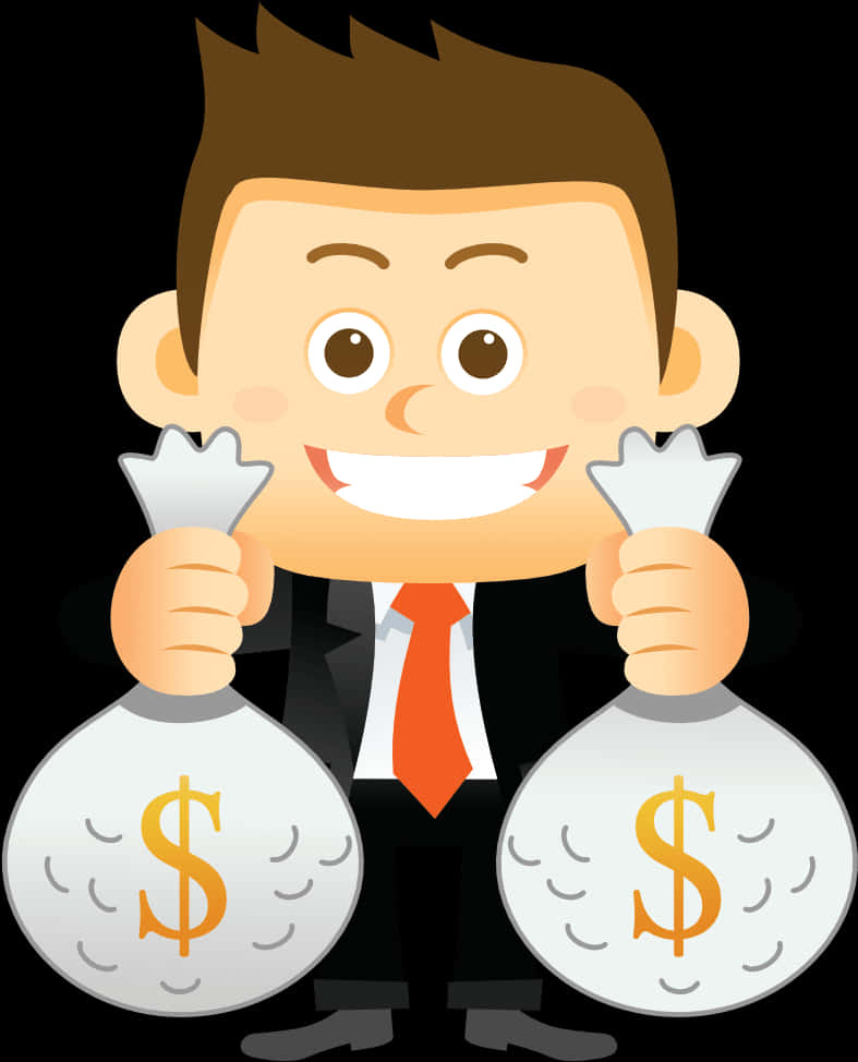 Happy Businessman Holding Money Bags PNG image