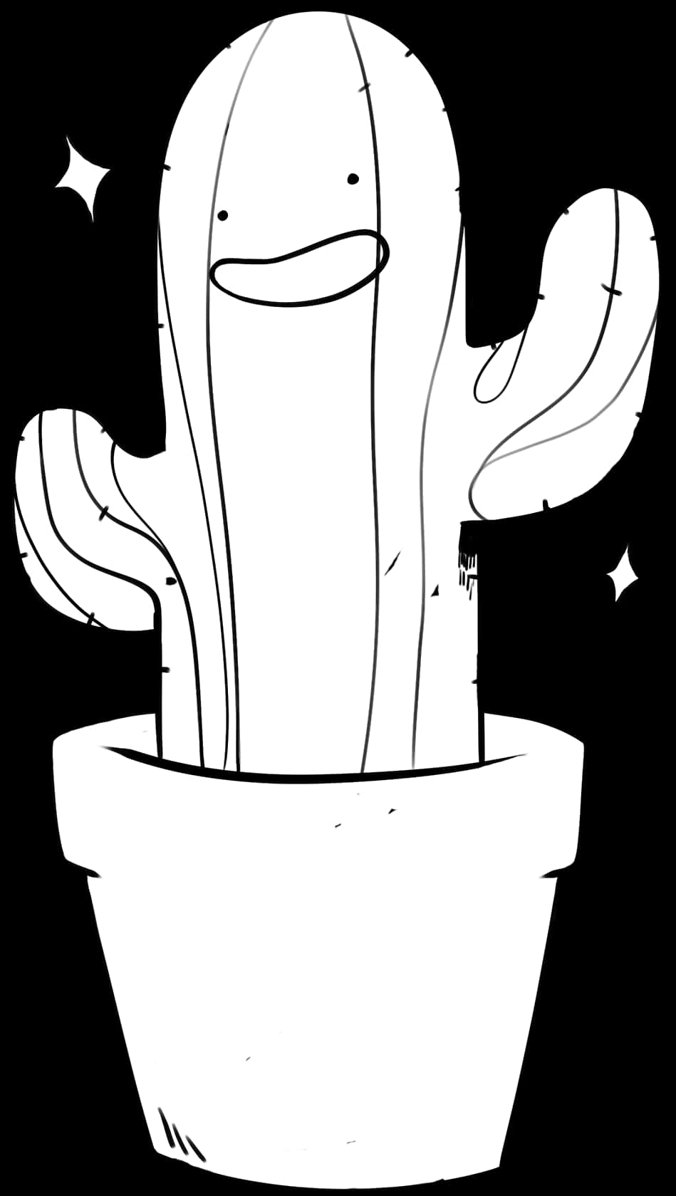 Happy Cactus Cartoon Blackand White PNG image