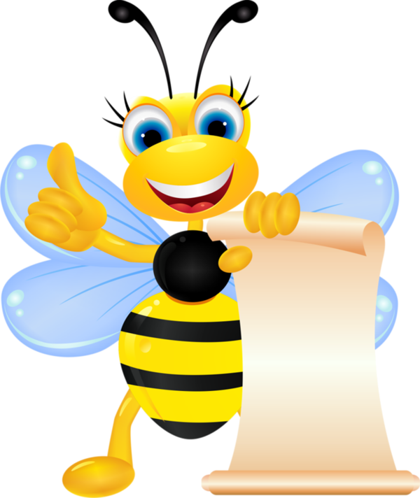 Happy Cartoon Bee Holding Blank Sign PNG image