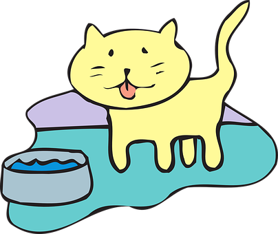 Happy Cartoon Cat With Food Bowl PNG image