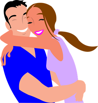 Happy Cartoon Couple Hugging PNG image