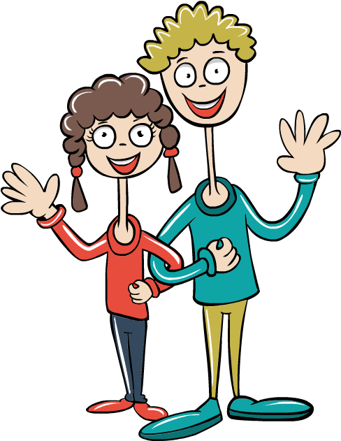 Happy Cartoon Couple Waving PNG image