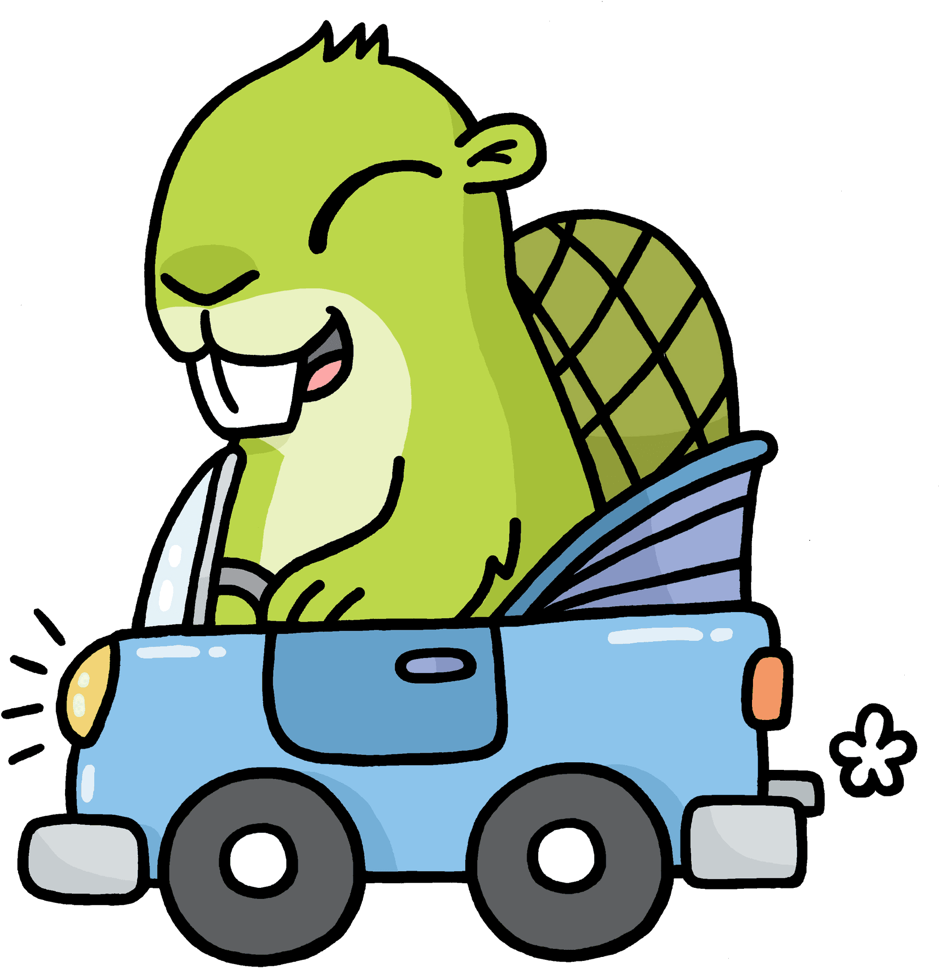 Happy Cartoon Creature Driving Car PNG image