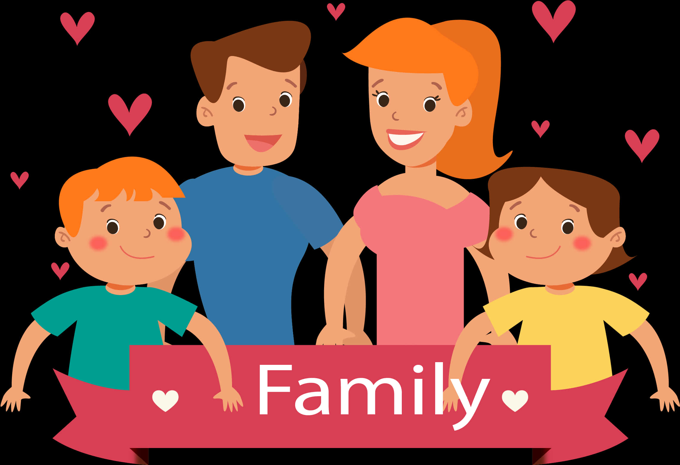 Happy Cartoon Family Love Banner PNG image