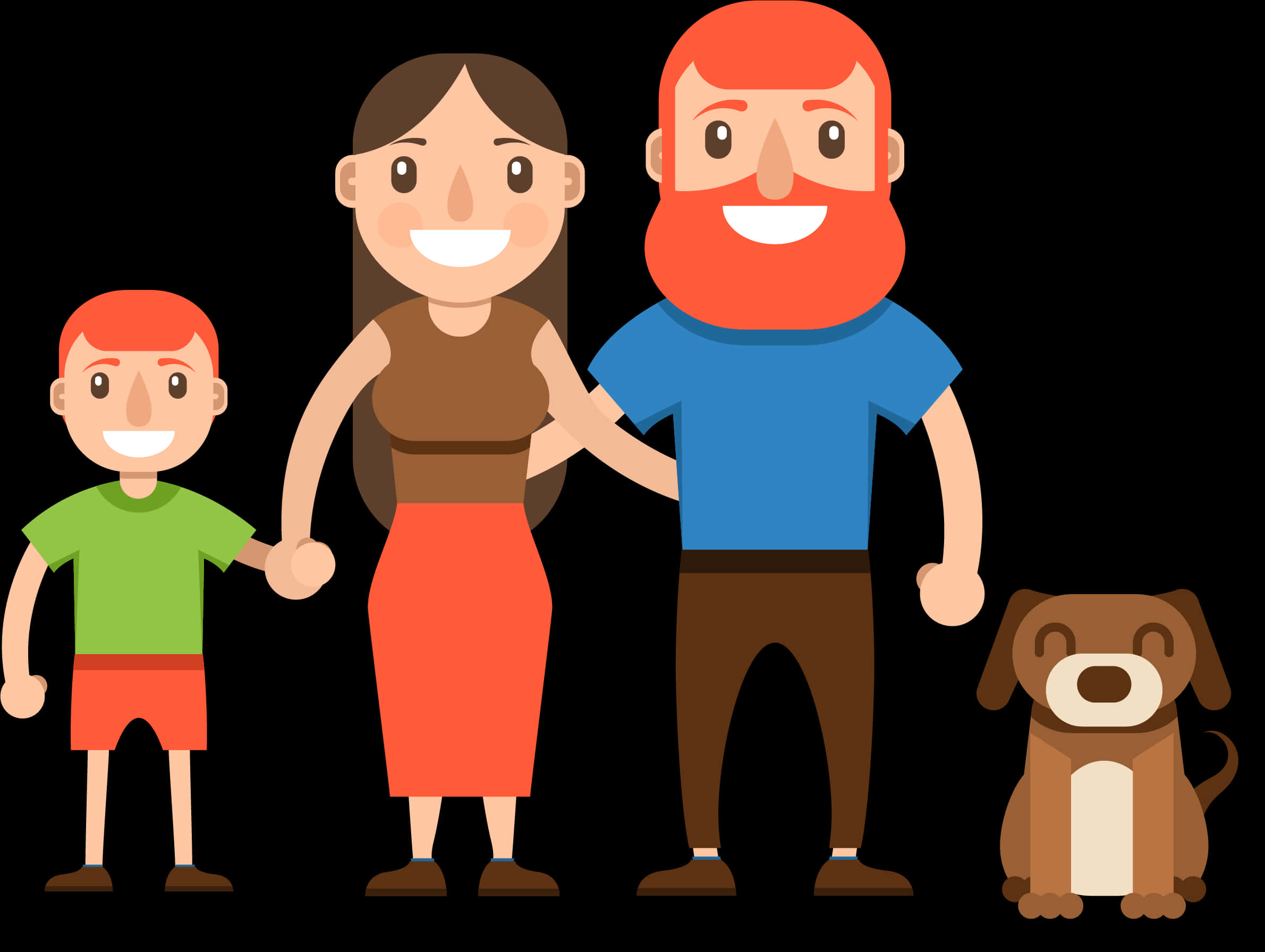 Happy Cartoon Family With Dog PNG image