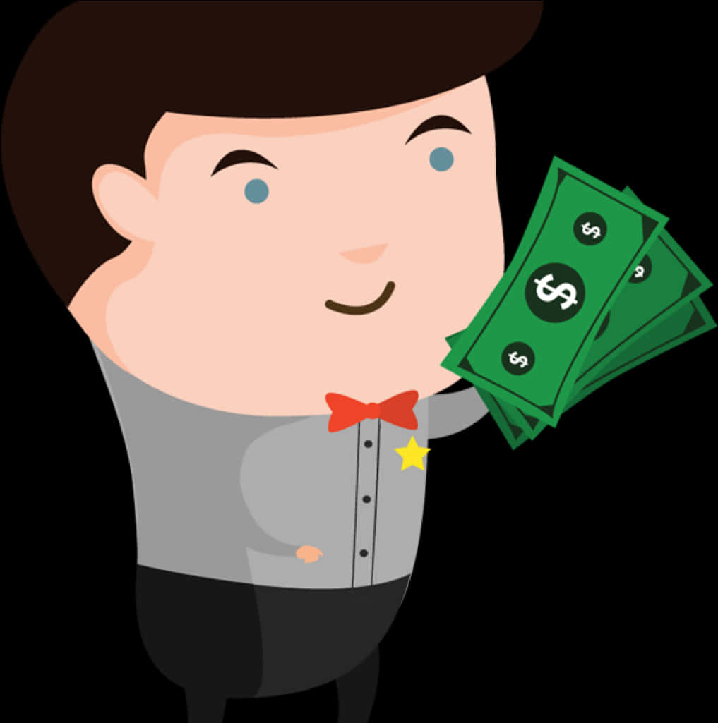 Happy Cartoon Man Holding Money PNG image