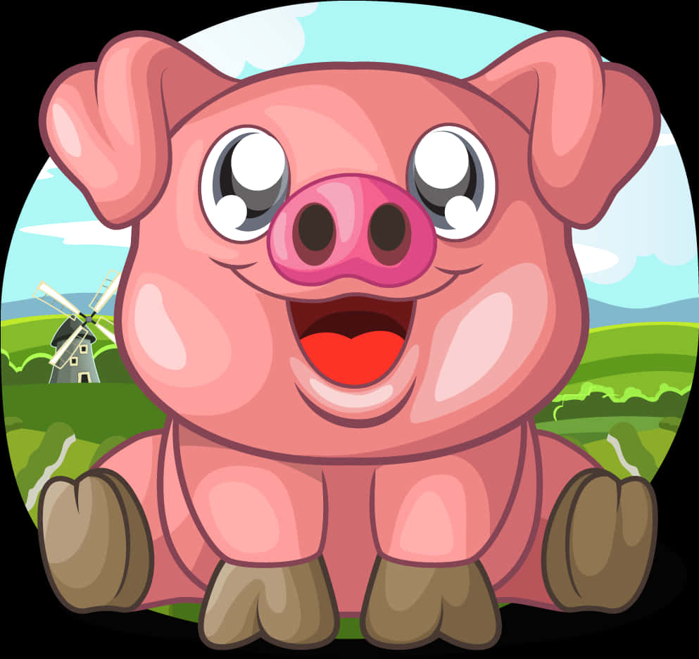 Happy Cartoon Piglet Farm Background PNG image