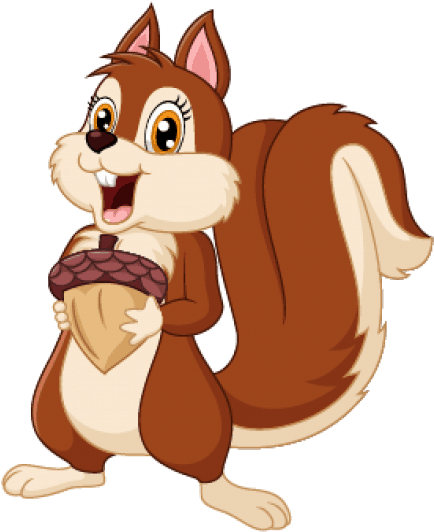 Happy Cartoon Squirrel Holding Acorn PNG image