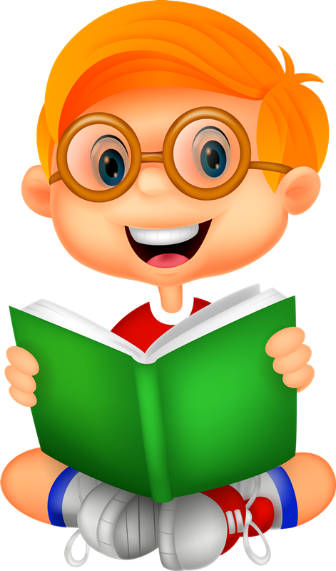 Happy Child Reading Book Cartoon PNG image