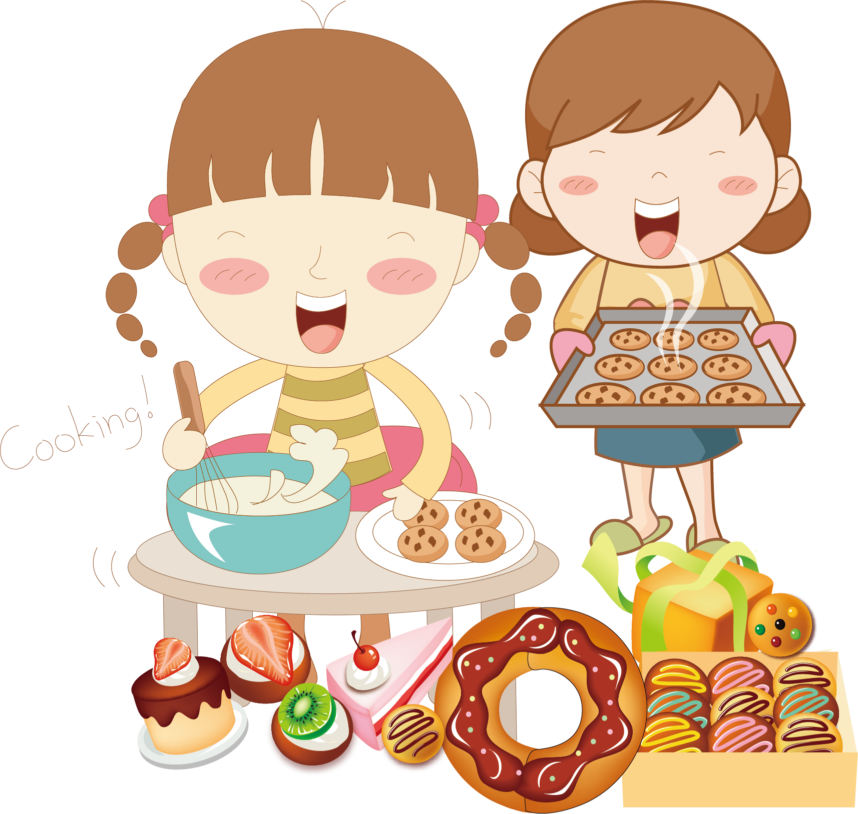 Happy Children Baking Cookies PNG image