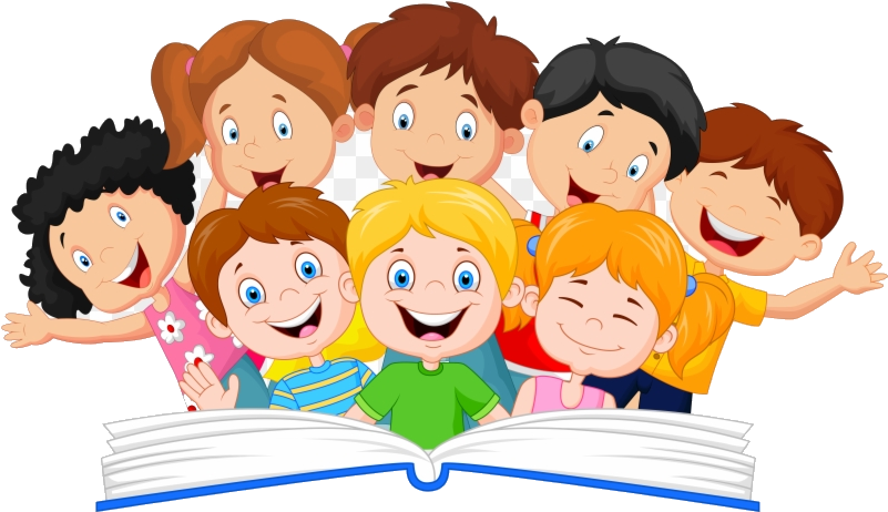 Happy Children Reading Book PNG image