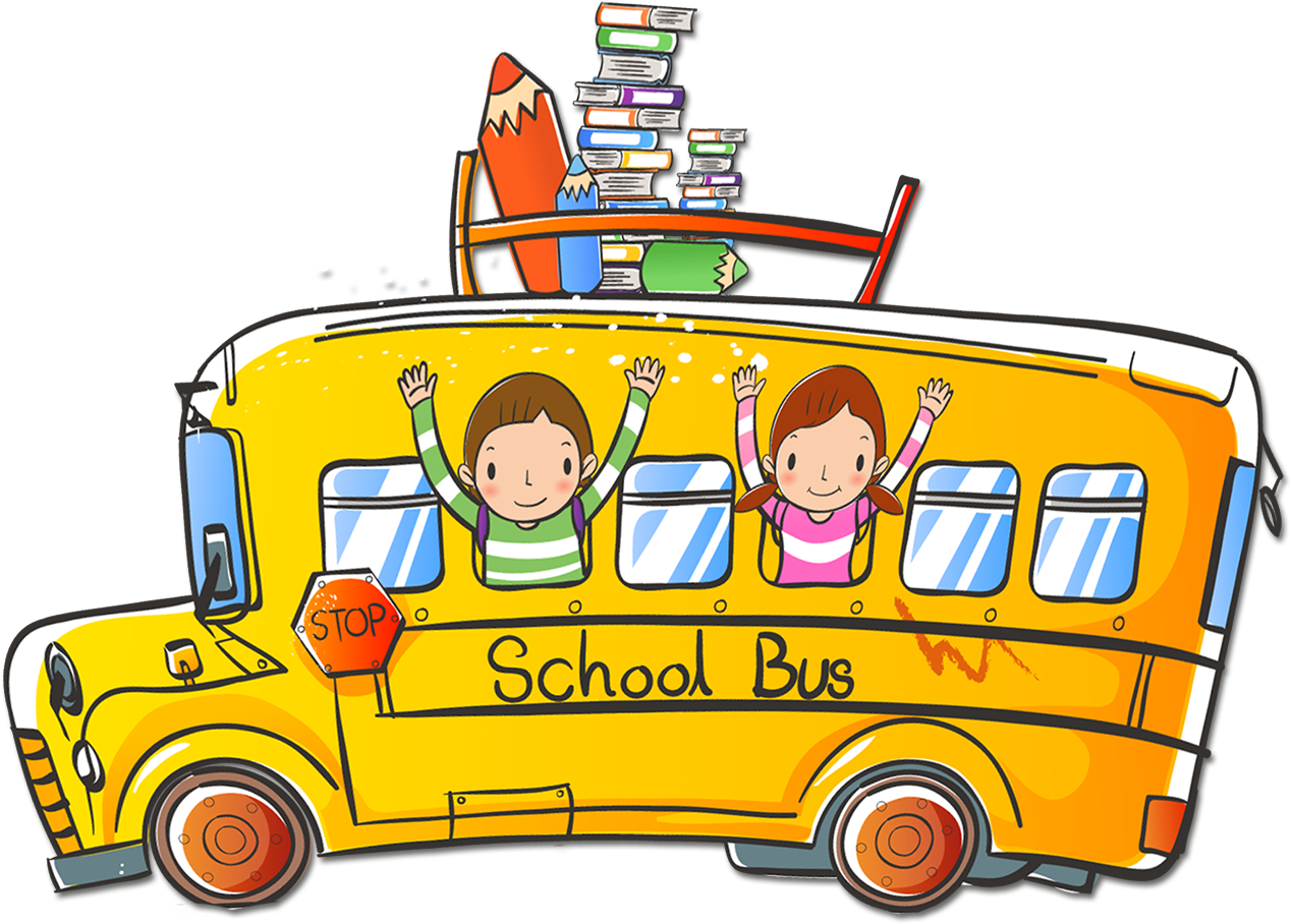 Happy Children Riding School Bus Cartoon PNG image