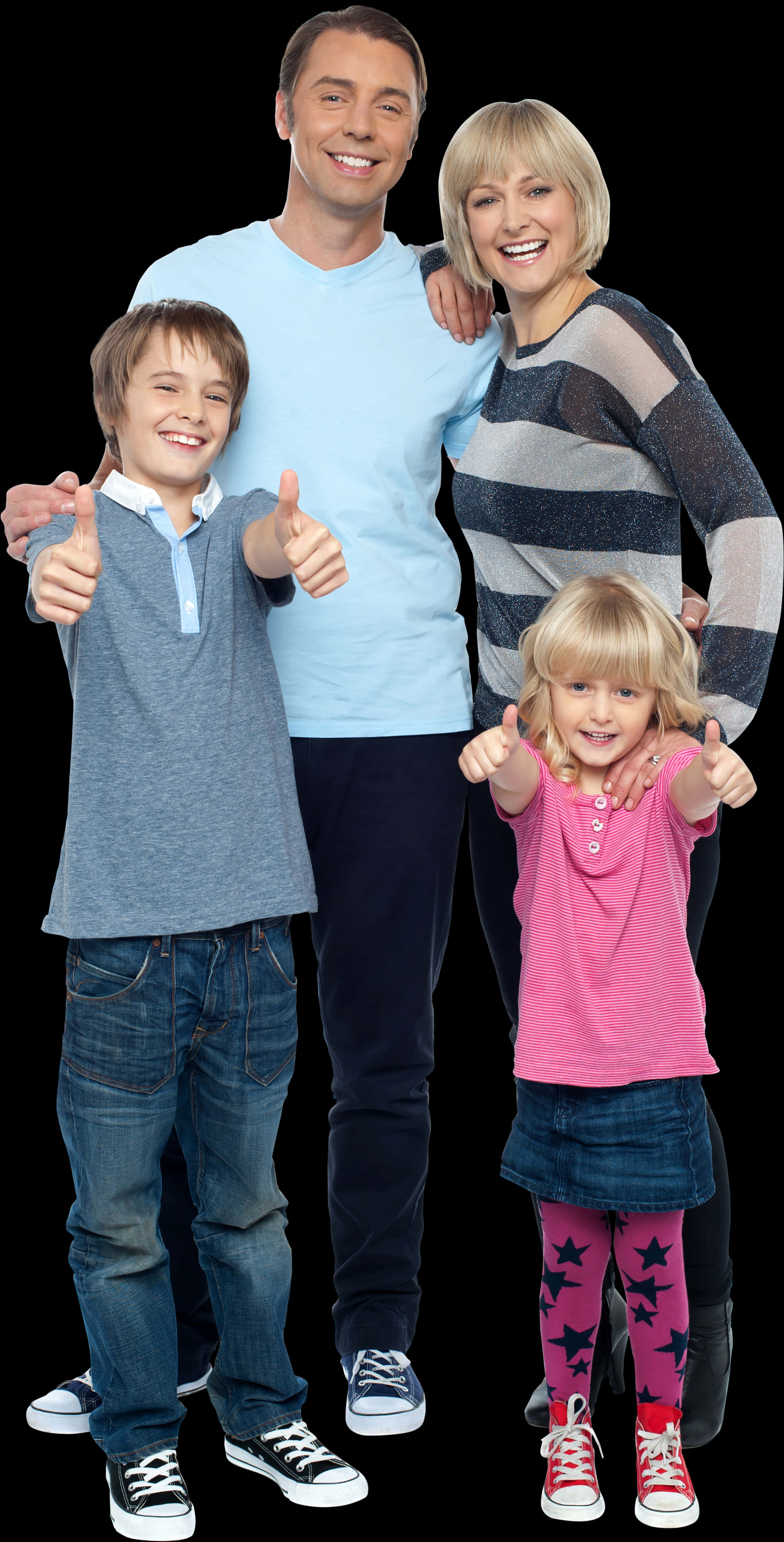 Happy Family Portrait Thumbs Up PNG image