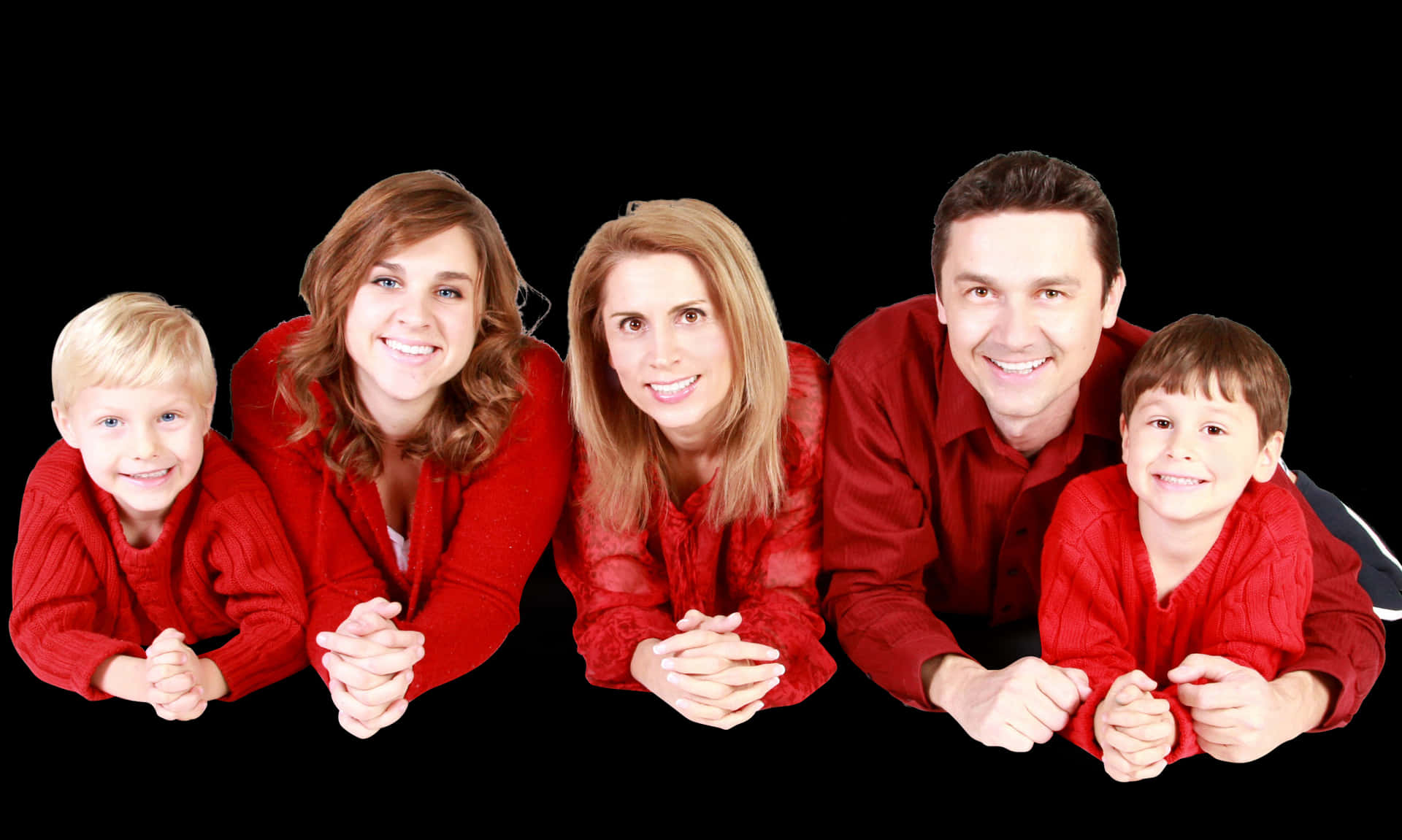 Happy Familyin Red Outfits PNG image