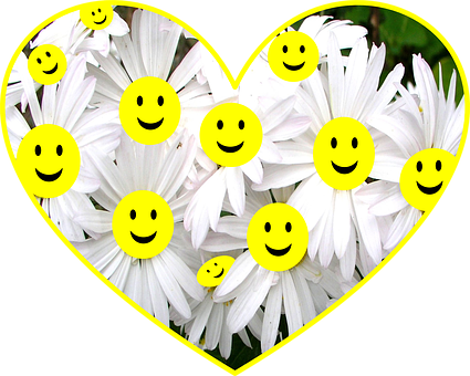 Happy Flowersin Heart Shape PNG image