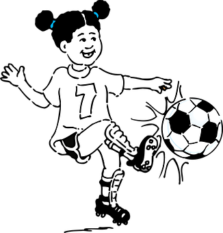 Happy Girl Playing Soccer Cartoon PNG image